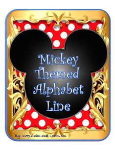 mickey mouse themed alphabet line with red and white polka dots on the bottom, in gold frame