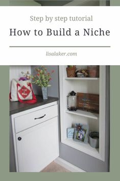 an open bookcase with the words how to build a niche above it and below it