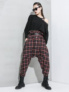 Sku CY-!54157 Material <50%Cotton Style Loose , Empire , Harem pants Feature Plaid , Split-joint Occasion Going out , Stylish Selection Seasons Spring Type Pants Color BLACK RED,BLACK WHITE Size FREE SIZE Size Chart: Please consult the size chart we provide for this item's measurements to help you decide which size to buy. Please note: There may be 1-3cm differ due to manual measurement. INCH Waist Hips Leg Opening Length FREE SIZE 25.98-38.58 51.18 13.39 38.98 Casual Baggy Pants For Alternative Fashion, Baggy Casual Pants For Alternative Fashion, Casual Patchwork Tapered Leg Bottoms, Trendy Patchwork Pants, Trendy Baggy Patchwork Pants, Casual High Waist Pants For Alternative Fashion, Fall Plaid Patchwork Bottoms, Edgy Baggy Long Pants, Edgy Baggy Bottoms