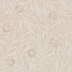 a beige and white wallpaper with leaves on it