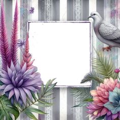 an artistic photo frame with flowers and a bird