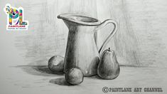 a drawing of a pitcher and three pears