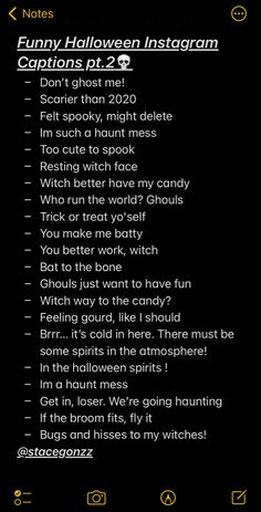 an iphone screen with the text'funny halloween instagramr'in yellow and black