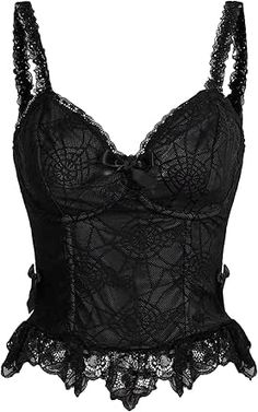 SHENHE Women's Lace Bow Front Spaghetti Strap V Neck Camisole Y2K Goth Crop Top Tank Goth Crop Top, Goth Outfit Inspo, Goth Outfit, Y2k Goth, Goth Dress, Lace Bows, Top Tank, Women Lace