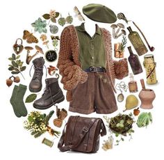 Goblincore Nails Aesthetic, Forest Green And Brown Outfit, Romantic Body Type Casual Outfit, Herbalist Aesthetic Clothes, Tomboy Cottagecore, Goblincore Outfits Summer, Grunge Cottagecore Outfits, Winter Cottagecore Outfit, Ghibli Outfits