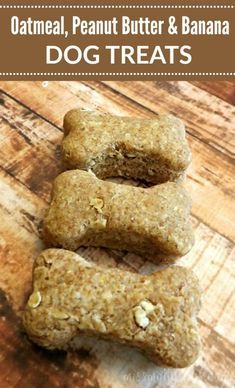 homemade peanut butter and banana dog treats stacked on top of each other with the title text overlay