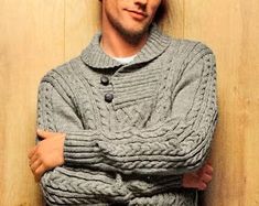 ThistleandTwigCrafts - Etsy UK Mens Knit Sweater Pattern, Lidia Crochet Tricot, Aran Knitting Patterns, Crochet Men, Mens Knit Sweater, Knitting Club, Shawl Collar Sweater, Aran Sweater, Knit Men