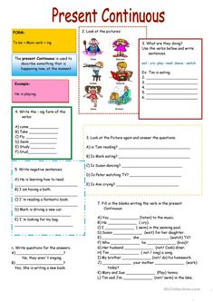 the present continuous tense worksheet