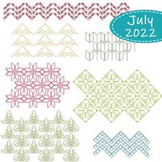 a set of four different patterns for the new year, including pine trees and snowflakes