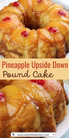 pineapple upside down pound cake on a white plate