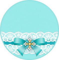 a blue and white lace with a bow on it's side in front of a light blue background