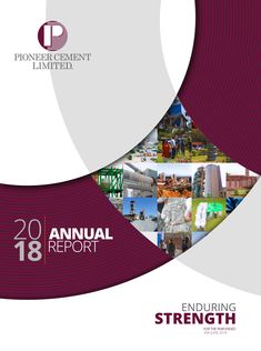 an annual report cover with images of buildings and other things in purple, white and red