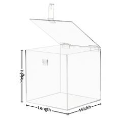 a clear plastic box with measurements for the top and bottom section, showing how high it is