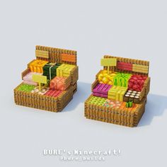 two baskets filled with different types of food on top of each other and the words bure's minecraft above them