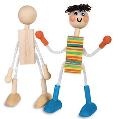 two wooden toy figures holding hands and standing next to each other