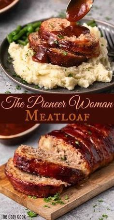 the power woman meatloaf is on a plate with mashed potatoes