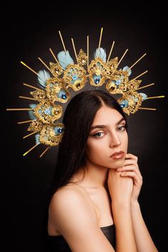 This amazing Spiked Beaded Gold, Blue,Yellow Lace Headdress,Kokoshnik,Flower,Rhinestone Fairy, Queen,Goddess Fascinator,Wedding,Masquerade,PhotoProp for a special lady! Very sparkly and chic! It will make your costume and you in your big day look more perfect.        The kokoshnik is unique and totally hand-made, my own design.          It's made to order (+5-7days)!        All of the elements are attached to the base securely.        This sparkly and sweet headband comfortable to wear, a metal headband is used as a base.        While making this crown I use lace,zip ties, flowers, brocated ribbons,pearls,light gold crystals,metal headband and wire.        Fits adults and children (9+).        White Gold lace crown measures 3.5 inches high (9cm)        Check out the entire collection of pa Wedding Masquerade, Lace Crown, Queen Goddess, Fascinator Wedding, Lace Crowns, Gold Crystals, Metal Headband, Party Headband, Fairy Queen