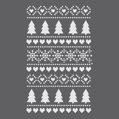 a knitted christmas sweater with trees and hearts on it, in grey and white