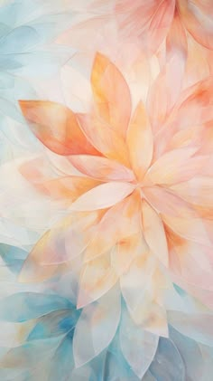 an abstract painting with orange and blue flowers on the bottom half of its petals, as if it were painted in pastel colors