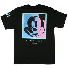 Dive into the timeless magic of Disney with this Neff Disney Men's Mickey Mouse Est.1928 Front Back Graphic T-Shirt. This Neff and Disney collaboration tee pays homage to the Magnificent character, Mickey Mouse, with a stylish dual tone graphic split design in pastel colors. The front features a small print of the text "MICKEY" and the back has a large Mickey graphic with the text "MICKEY MOUSE Est. 1928 below the print. Size: M.  Color: Black.  Gender: unisex.  Age Group: adult. Disney Tee Shirts, Playful Blue Mickey Mouse T-shirt, Blue Mickey Mouse Playful T-shirt, Retro Mickey Mouse Crew Neck T-shirt, Mickey Mouse Outfit, Trendy Mickey Mouse Short Sleeve T-shirt, Cheap Mickey Mouse Pop Culture T-shirt, Classic Mickey Mouse, Disney Men