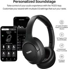 the headphones are connected to an iphone and another device with music playing on it