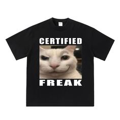 📦 PRODUCTION TIME & SHIPPING ► All T-Shirts are hand-screen printed to order. ► Production time is 1-3 business days ► Delivery time is 2-4 days in the US 👕SHIRT SPECIFICATIONS AND SIZING - Premium Gildan Soft-Style T-shirt - Comfortable unisex fit - 100% Cotton - Professional high-quality print Certified Freak Cat meme shirt, match my freak, meme shirt, funny cat meme tee, hard shirts, funny cat tshirt, ironic sarcastic meme My Eyes Are Up Here Shirt, Funny T Shirt Prints, Silly Shirt Designs, Unhinged T Shirts, Embarrassing Tshirts, Funny Outfits For Women, Shirts That Go Hard, Silly T Shirts, Funny T-shirts