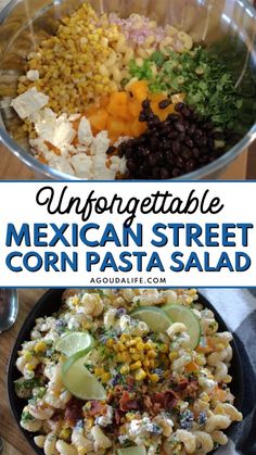 mexican street corn pasta salad with limes and cilantro