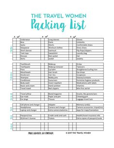 the travel women packing list is shown