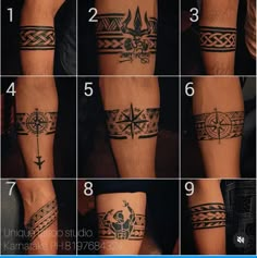 the steps to make a tattoo on someone's leg, including an arrow and compass