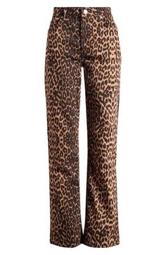 A fierce leopard print enhances the cool vibes of these high-waisted jeans cut from low-stretch denim in a straight-leg silhouette. Zip fly with button closure Five-pocket style 72% cotton, 25% polyester, 3% elastane Machine wash, line dry Made in Turkey Cheetah Jeans, Leopard Jeans, Cool Vibes, Leopard Pants, Outfit Inspo Fall, The Cool, Fall Outfit, Miss Selfridge, High Waist Jeans