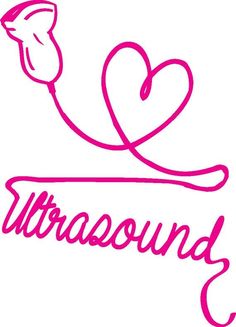 the word ultrasound written in pink ink on a white background with a heart and an arrow