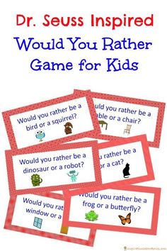 dr seuss inspired game for kids to learn how to use the word'would you rather be a bird or a butterfly?