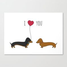 i love you dachshund with heart balloon art print by duckyboom