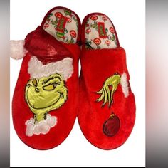 Brand New, With Several Size Available. Super Unique And Rare Items From Our Favorite, The Grinch! Red Round Toe Slippers For Indoor Use, Casual Christmas Slippers With Round Toe, Casual Red Slippers With Closed Toe, Red Closed Toe Casual Slippers, Red Casual Closed Toe Slippers, Casual Red Closed Toe Slippers, Grinch Slippers, Holiday Slippers, Rare Items