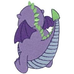 a purple dragon with green leaves on its back