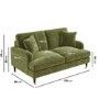 an image of a green couch with measurements for the back and arm cushions on it