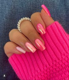 Cute Pink Nails, Pink Chrome Nails, Chrome Nails Designs, Hot Pink Nails, Valentine Nails, Easy Nails, Nailed It