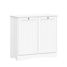 a white cabinet with two doors and drawers