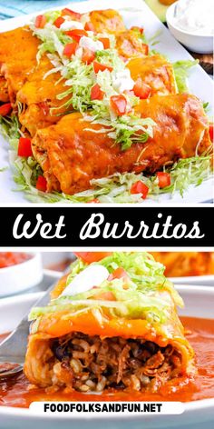 two different views of food on plates with text overlay that says,'vegt burritos '