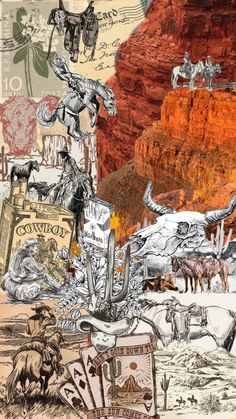 a collage of various images including mountains, people and animals