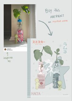 an advertisement with plants in bottles on the left and right side of the advertise