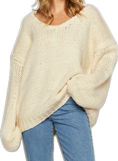 Comfy Cozy Fit Chunky Knit Sweater, Comfy Chunky Knit Sweater With Cozy Fit, Comfy Chunky Knit Sweater, Everyday Chunky Knit Sweater, Cozy Slouchy Sweater For Everyday, Casual Slouchy Chunky Knit Sweater, White Chunky Knit Everyday Sweater, Trendy Slouchy Chunky Knit Sweater, White Chunky Knit Sweater