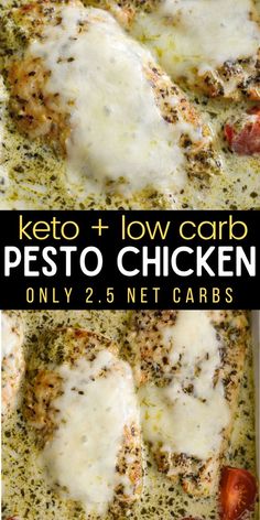 keto and low carb pesto chicken in a casserole dish