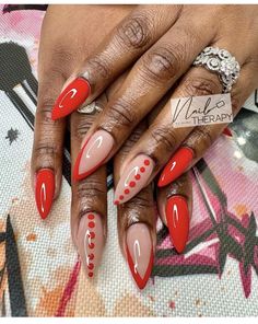 Christmas Edgy Nails, Cool Winter Nail Designs, Red Chic Nails, Nontraditional Christmas Nails, Tip Designs For Nails, Christmas Nails On Black Women, Red Fire Nails Designs, Red And Pink Nails Short, Black And Red Ombre Nails Almond