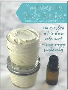 Calming Magnesium Body Butter Magnesium Recipes, One Essential Community, Magnesium Butter, Magnesium Body Butter, Diy Lotions, Magnesium Cream, Homemade Lotions, Calm Mood