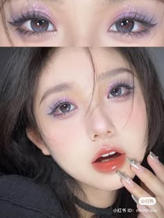 Douyin Makeup Purple, Douyin Eye Makeup, Ulzzang Makeup Tutorial, Grey Eye Makeup, Makup Looks, Makeup Purple, Kawaii Makeup