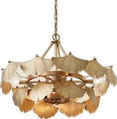 a chandelier with shells hanging from it's center and four lights on each side