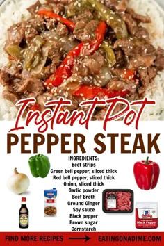 an advertisement for instant pot pepper steak