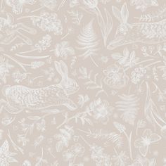 an image of a wallpaper with flowers and birds in white on beige background,