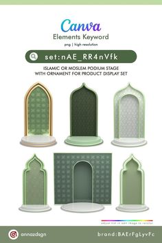 the islamic or muslim product display set is shown with different shapes and sizes, including an arch